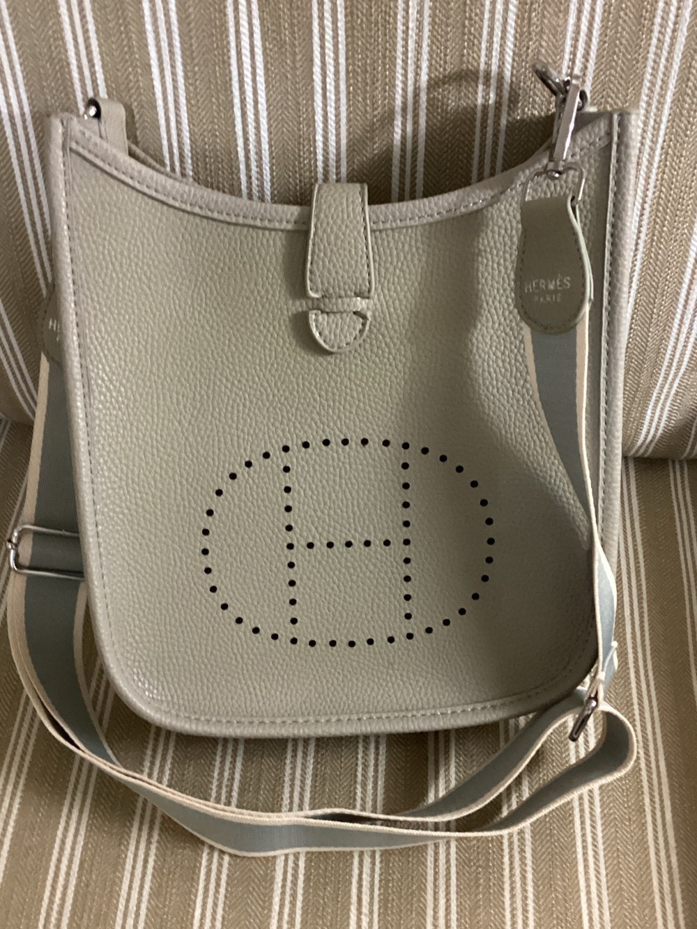 Perforated H Detail Light Grey Crossbody Bag